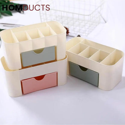 Luxury Multi-Compartment Desk Organizer with Drawer – Pink & Ivory