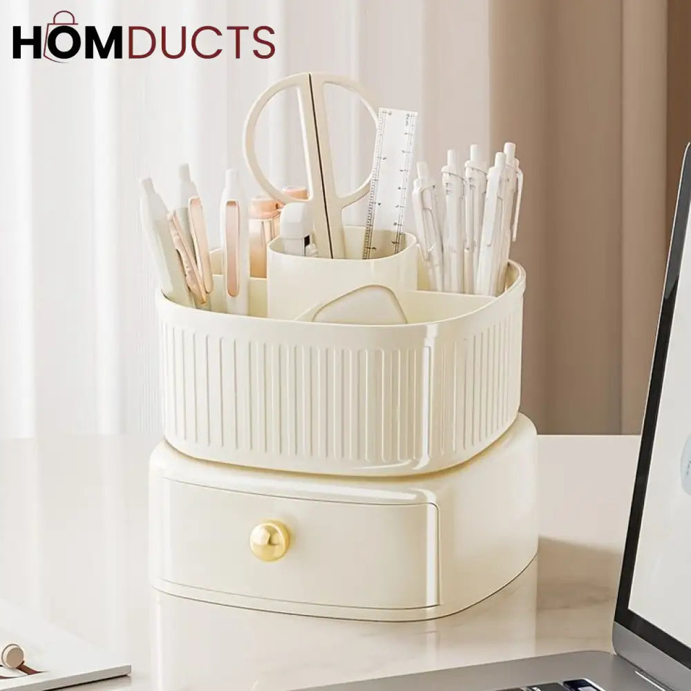 Luxury Rotating Makeup Brush Organiser With Drawer