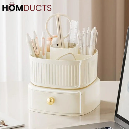 Luxury Rotating Makeup Brush Organiser With Drawer