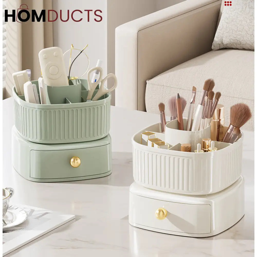 Luxury Rotating Makeup Brush Organiser With Drawer