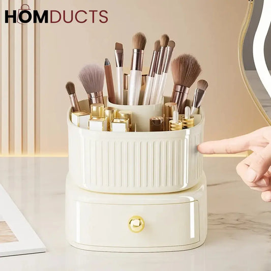 Luxury Rotating Makeup Brush Organiser With Drawer
