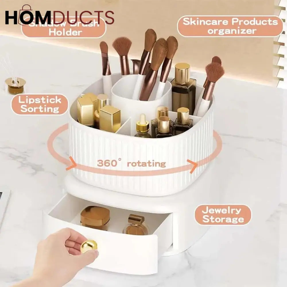 Luxury Rotating Makeup Brush Organiser With Drawer