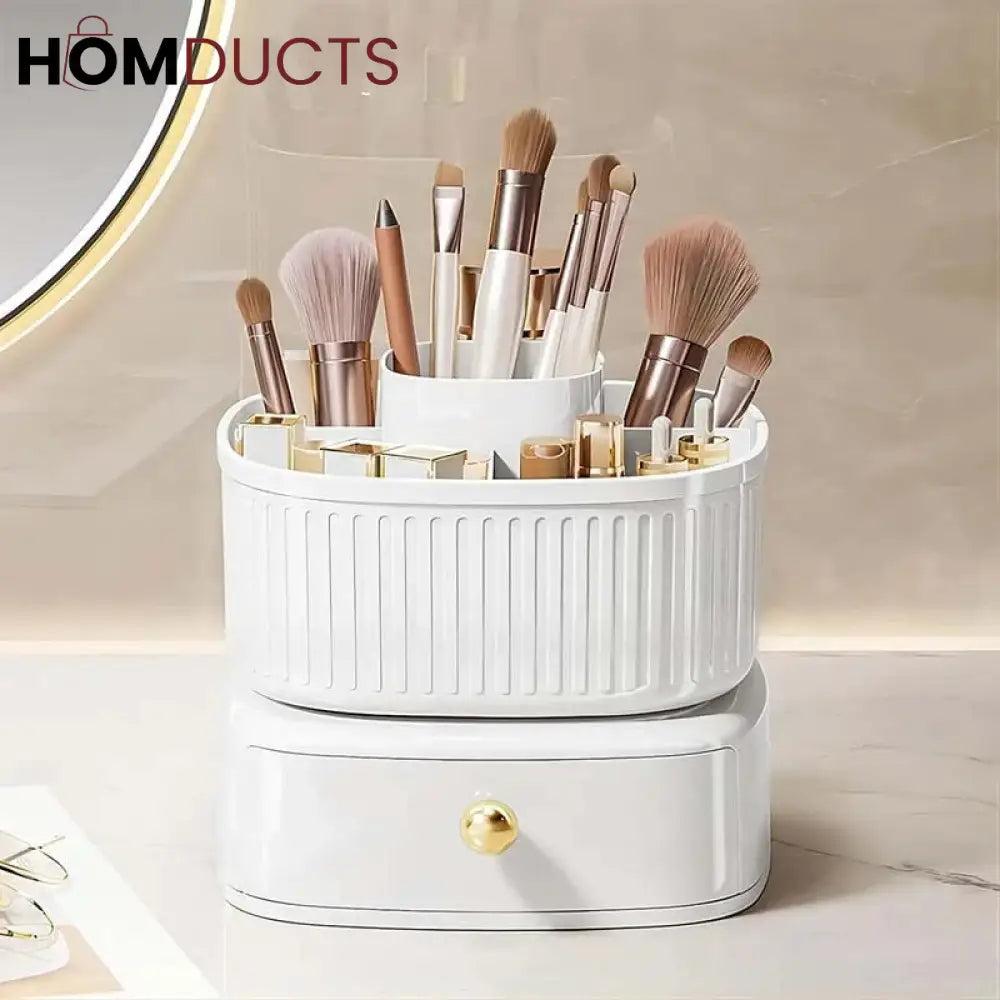 Luxury Rotating Makeup Brush Organiser With Drawer