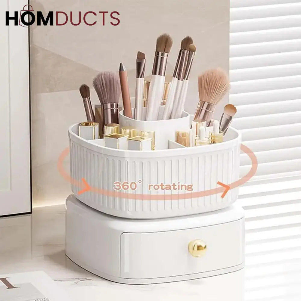 Luxury Rotating Makeup Brush Organiser With Drawer