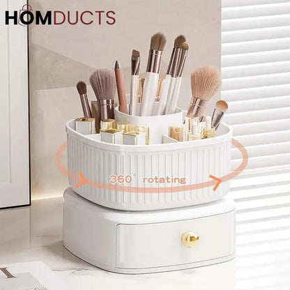 Luxury Rotating Makeup Brush Organiser With Drawer