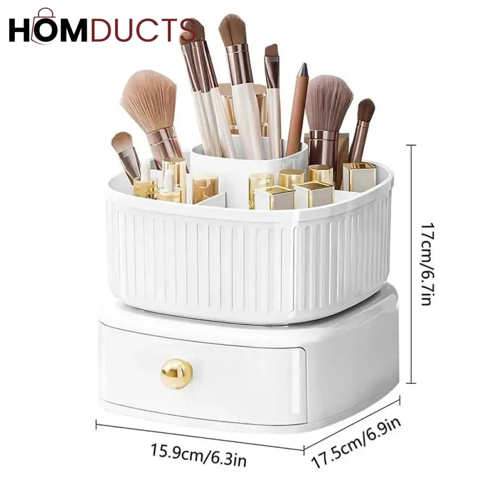 Luxury Rotating Makeup Brush Organiser With Drawer