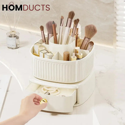 Luxury Rotating Makeup Brush Organiser With Drawer