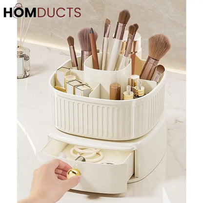 Luxury Rotating Makeup Brush Organiser With Drawer