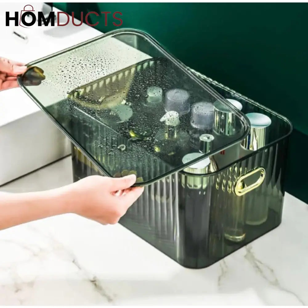 Luxury Transparent Storage Organizer Box with Lid – Multipurpose Plastic Basket for Laundry, Closet & Home Use