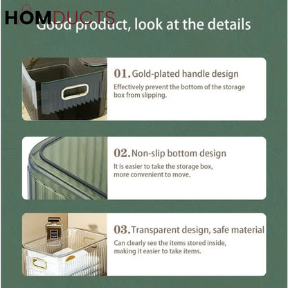 Luxury Transparent Storage Organizer Box with Lid – Multipurpose Plastic Basket for Laundry, Closet & Home Use