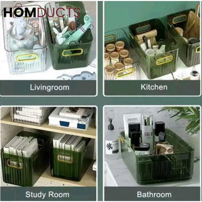 Luxury Transparent Storage Organizer Box with Lid – Multipurpose Plastic Basket for Laundry, Closet & Home Use
