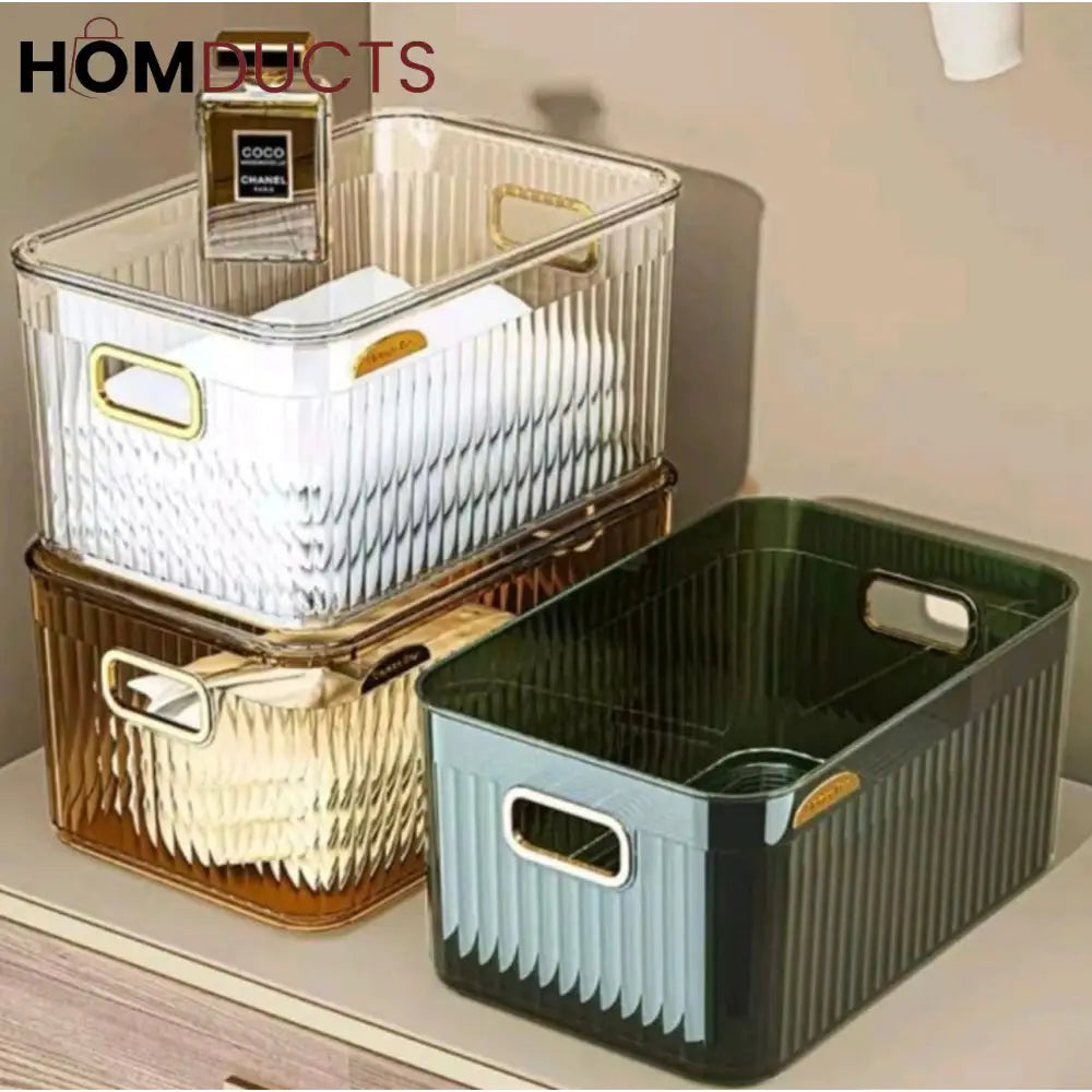 Luxury Transparent Storage Organizer Box with Lid – Multipurpose Plastic Basket for Laundry, Closet & Home Use