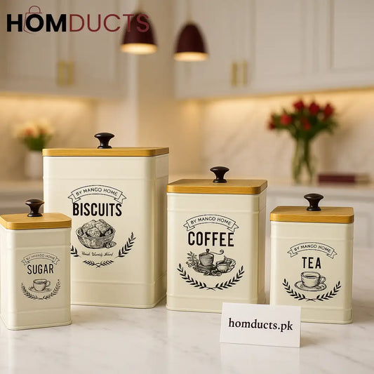 Luxury White Marble Kitchen Canister Set – Sugar, Biscuits, Coffee & Tea Storage with Bamboo Lids
