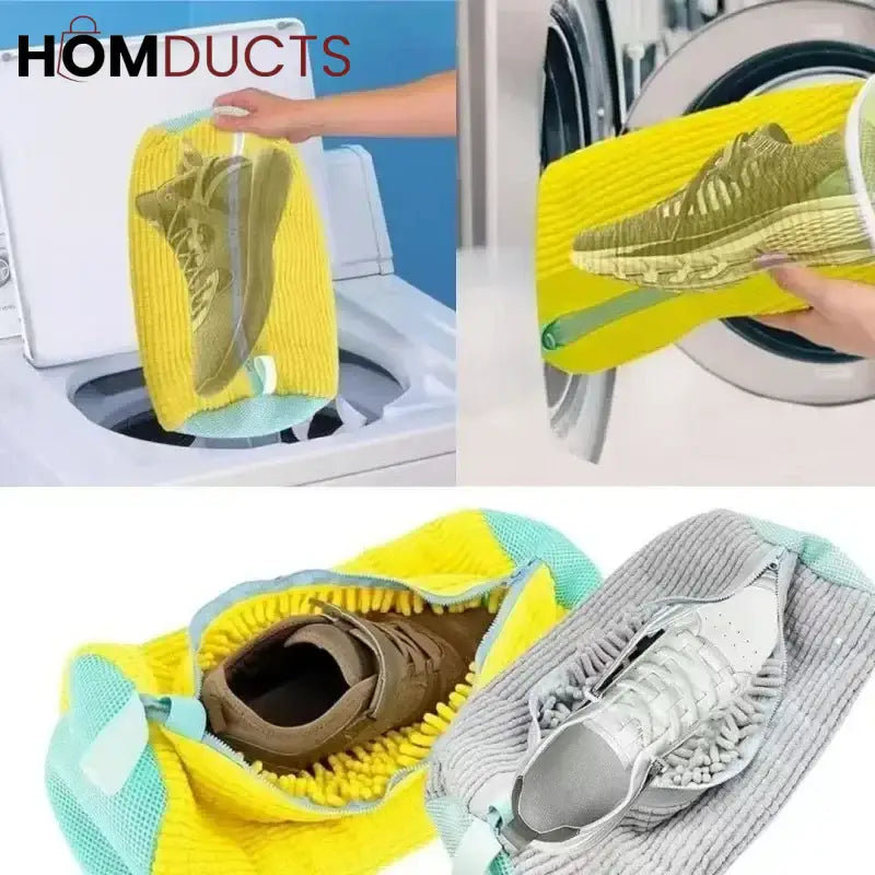 Microfiber Shoe Wash Bag for Washing Machine – Protective Sneaker Laundry Bag with Zipper and Cushion Padding(Pair)