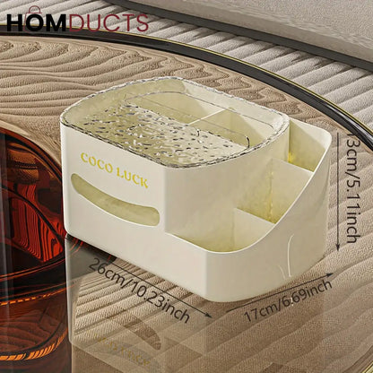 Modern Makeup Organizer with Tissue Box - Stylish Cosmetic Display & Desk Storage