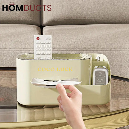 Modern Makeup Organizer with Tissue Box - Stylish Cosmetic Display & Desk Storage