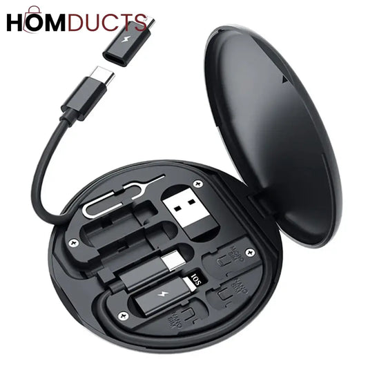 Multi-Function 6-in-1 Charging Cable Kit with USB, Type-C, Micro USB, SIM Ejector & Storage Case – Portable Travel Adapter Set
