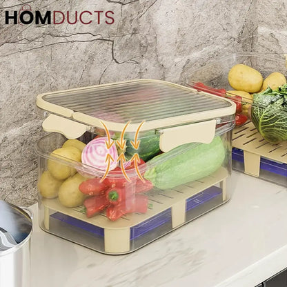 Multi-Layer Airtight Vegetable Storage Container with Drain Tray & Freshness Lock for Fridge and Kitchen