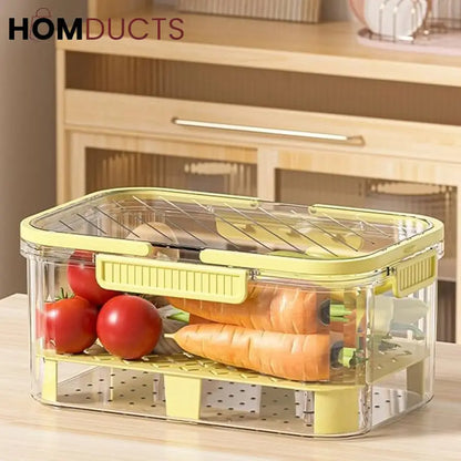 Multi-Layer Airtight Vegetable Storage Container with Drain Tray & Freshness Lock for Fridge and Kitchen
