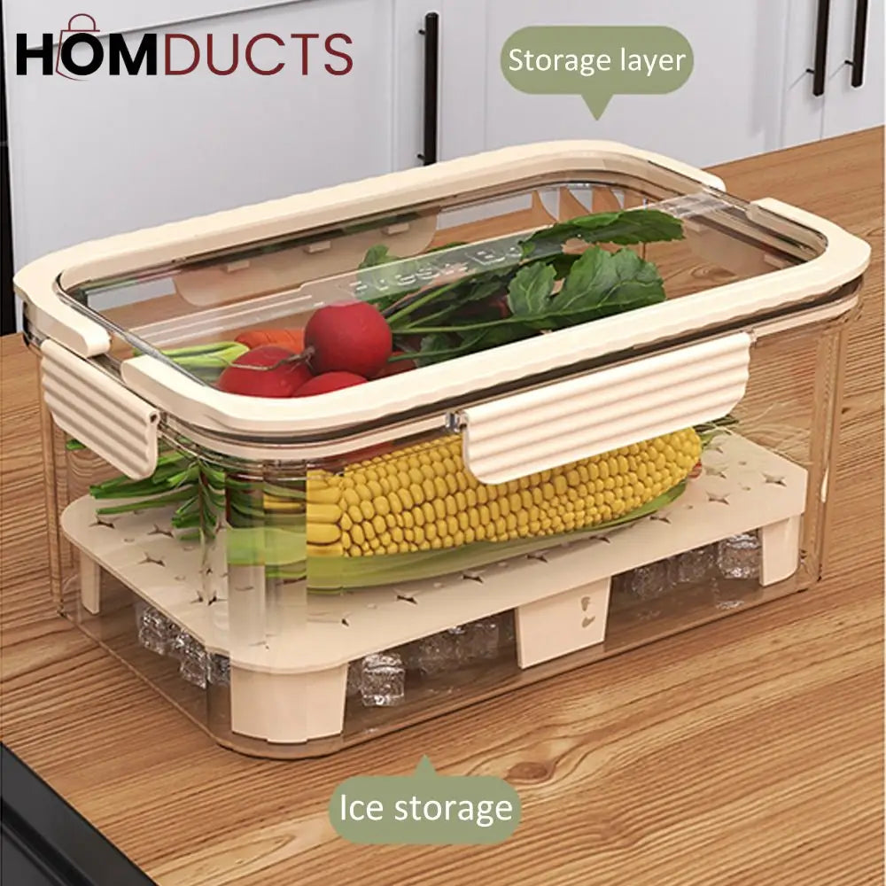 Multi-Layer Airtight Vegetable Storage Container with Drain Tray & Freshness Lock for Fridge and Kitchen