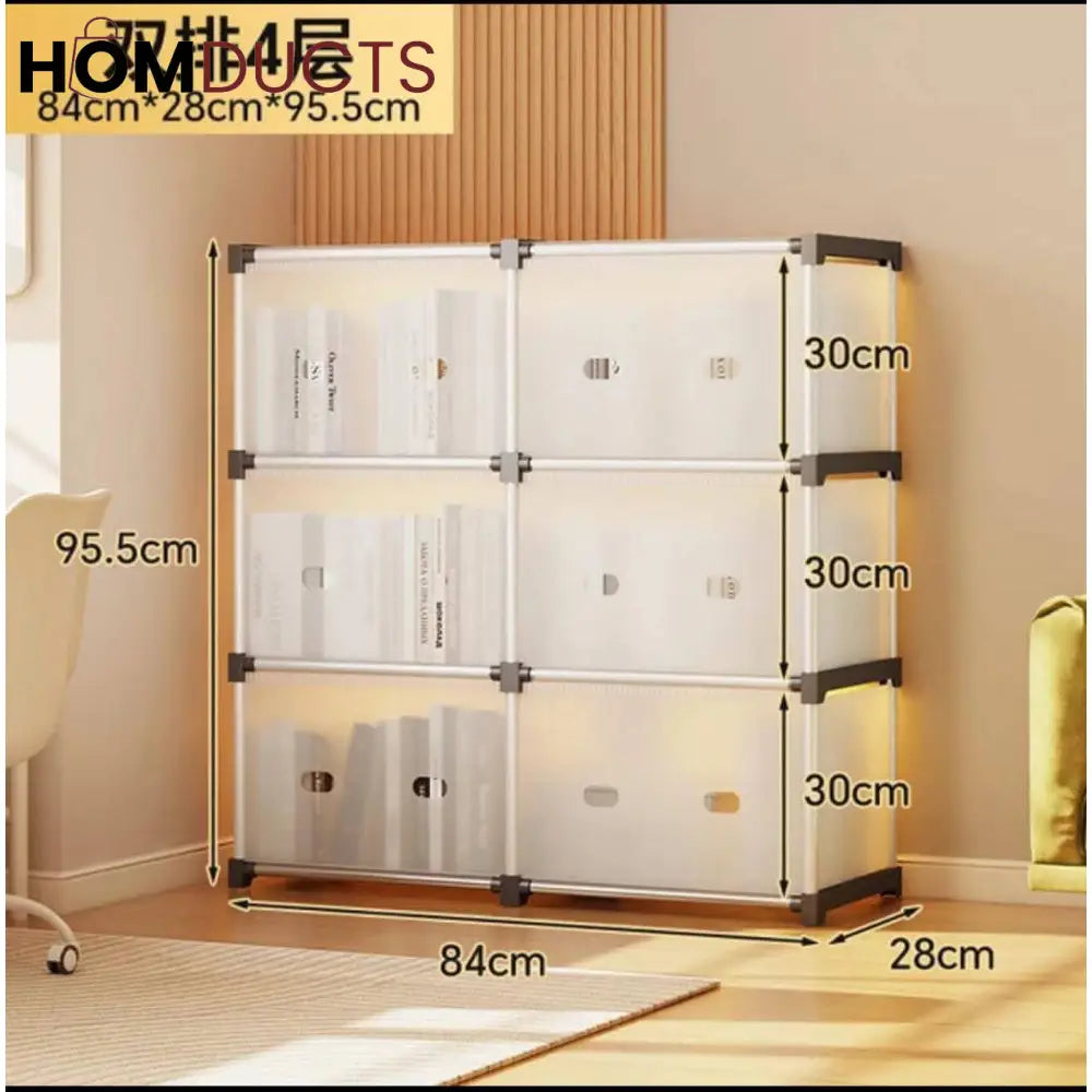 Multi-Layer Modular Transparent Storage Cabinet – 2/3/4 Tier Plastic Organizer with Doors for Home & Office