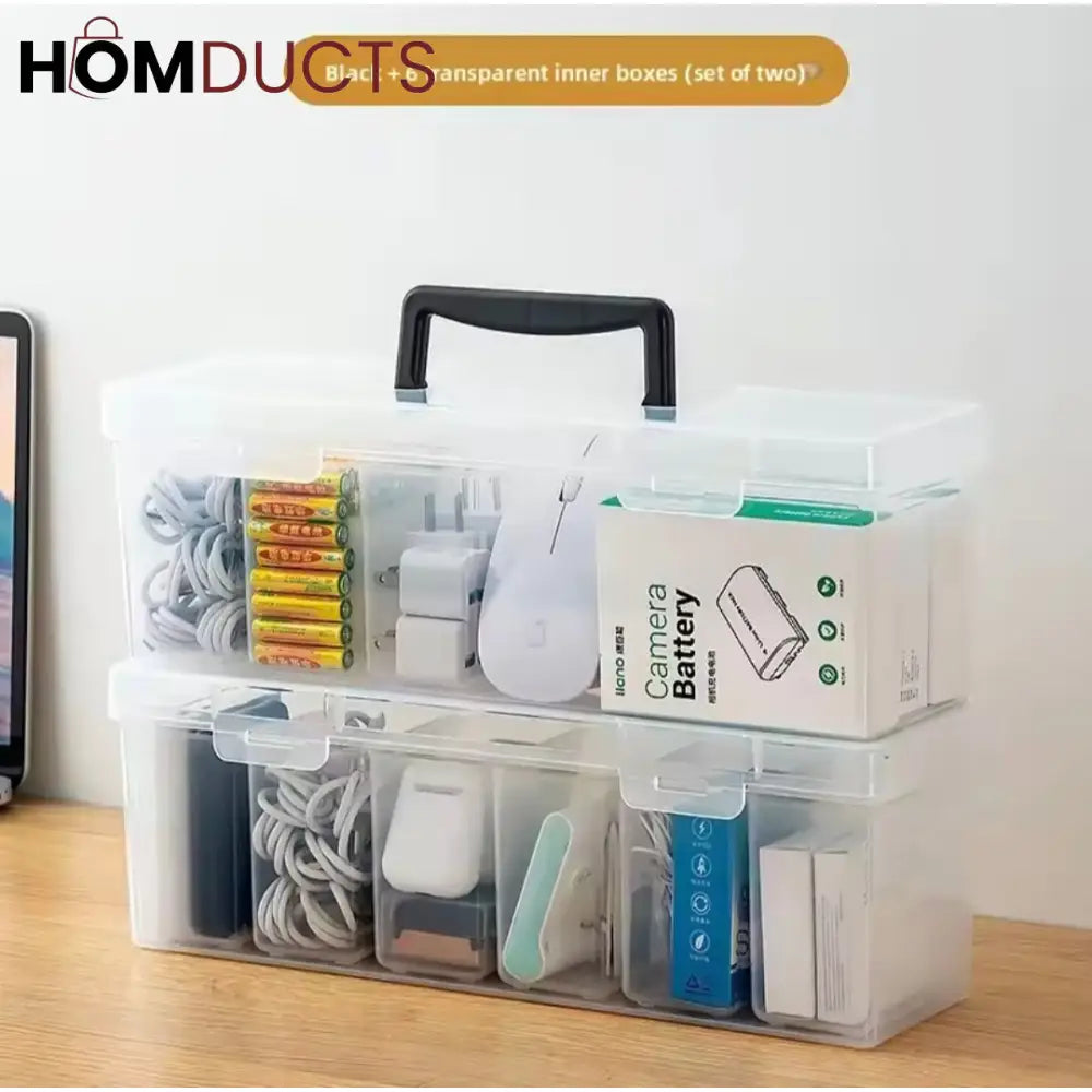 Multi-Purpose Storage Box with Handle – 6 Removable Compartments for Spices, Cables, Crafts & More
