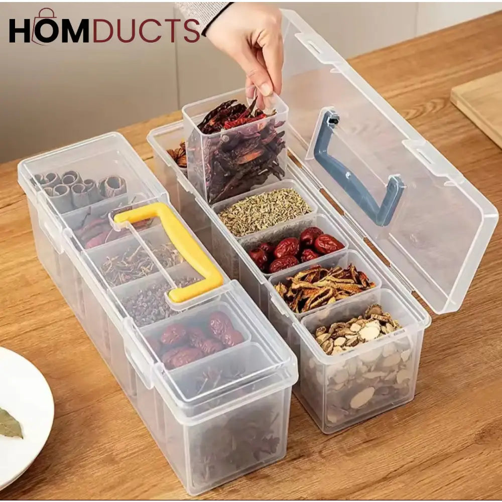 Multi-Purpose Storage Box with Handle – 6 Removable Compartments for Spices, Cables, Crafts & More