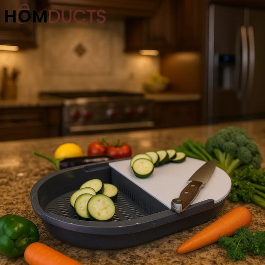 Multifunctional Cutting Board with Built-in Colander – 2-in-1 Kitchen Prep Tray