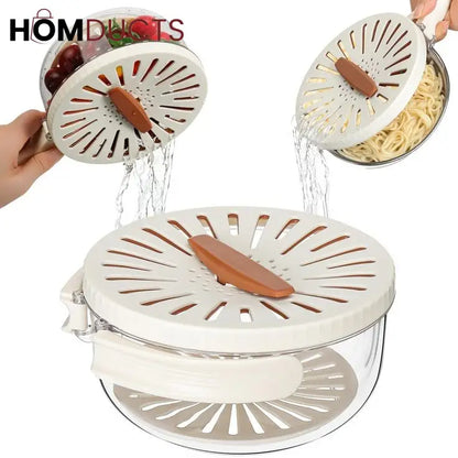 Multipurpose Fruit Storage Container with Built-in Strainer and Handle - Fresh Produce Washer and Drainer Bowl