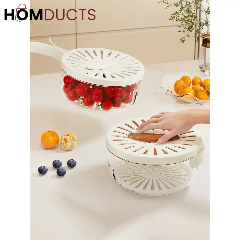 Multipurpose Fruit Storage Container with Built-in Strainer and Handle - Fresh Produce Washer and Drainer Bowl