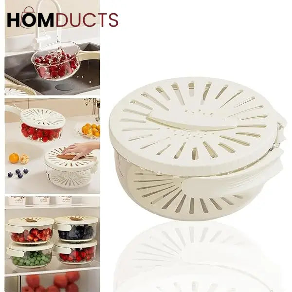 Multipurpose Fruit Storage Container with Built-in Strainer and Handle - Fresh Produce Washer and Drainer Bowl