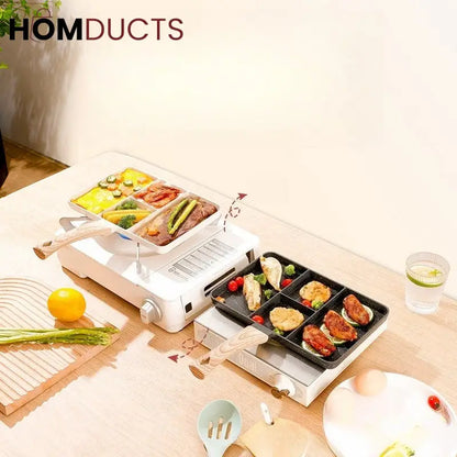 Non-Stick 4 Section Divided Grill Frying Pan – Multi Compartment Skillet for Cooking Meat, Dumplings & Vegetables