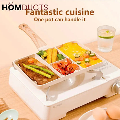Non-Stick 4 Section Divided Grill Frying Pan – Multi Compartment Skillet for Cooking Meat, Dumplings & Vegetables