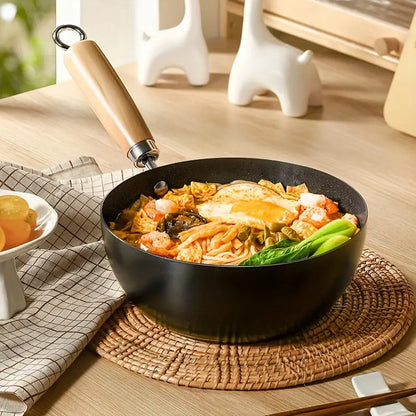 Non-Stick Carbon Steel Wok Pan Stir Fry Pan with Wooden Handle for Gas & Induction Cooktops
