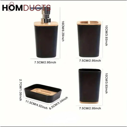 Nordic Luxe 4-Piece White Bathroom Accessory Set with Bamboo Accents
