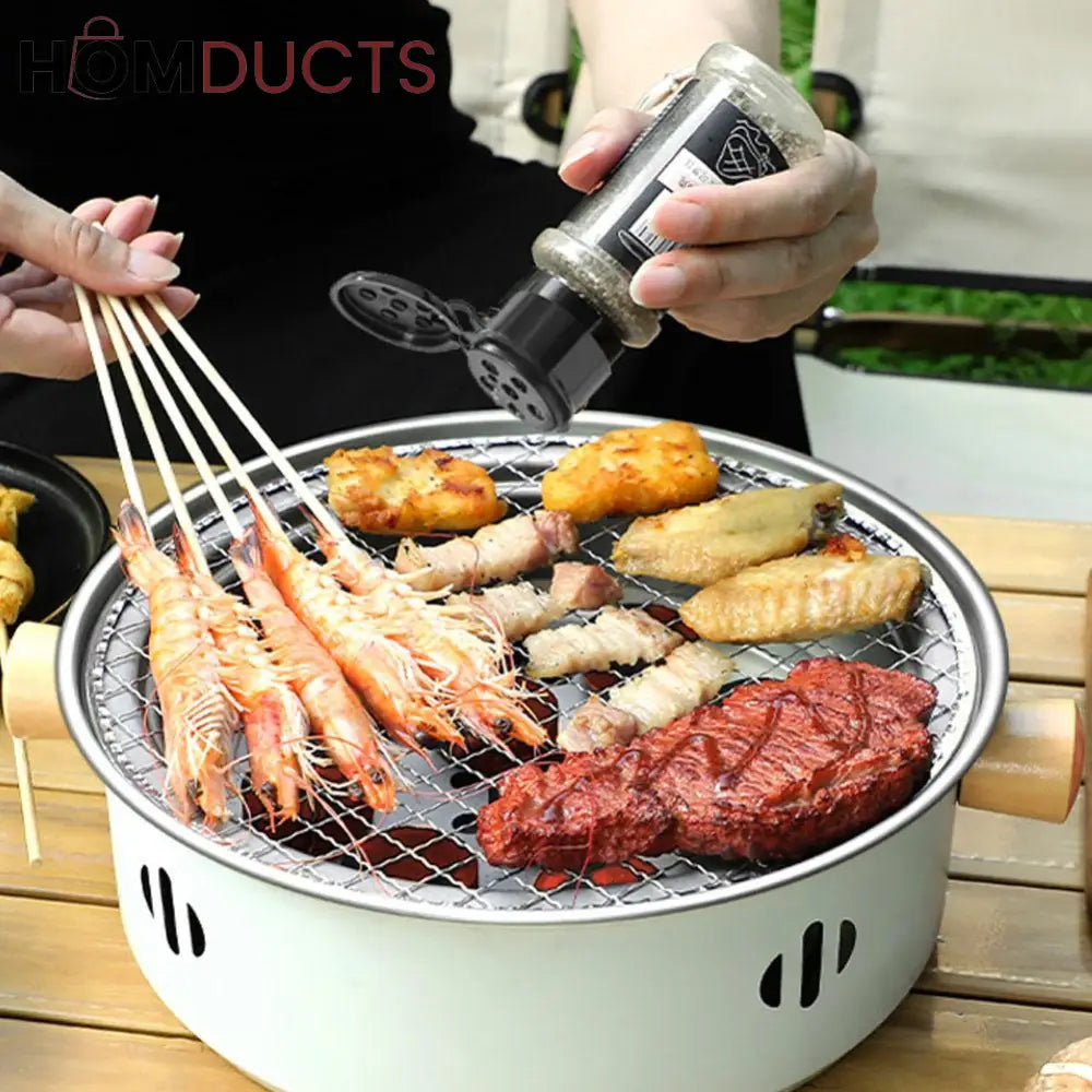 Portable Charcoal Grill with Wood Handles – Outdoor Tabletop BBQ for Camping & Picnics