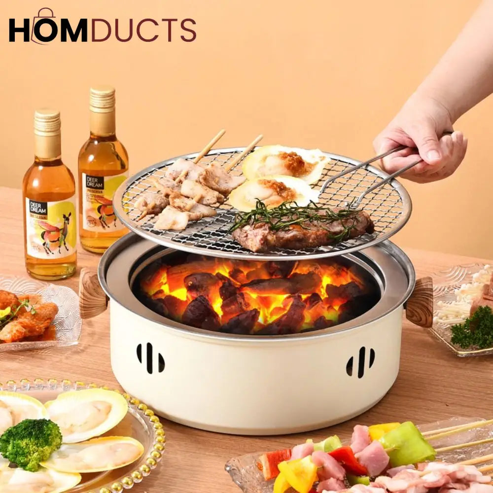 Portable Charcoal Grill with Wood Handles – Outdoor Tabletop BBQ for Camping & Picnics