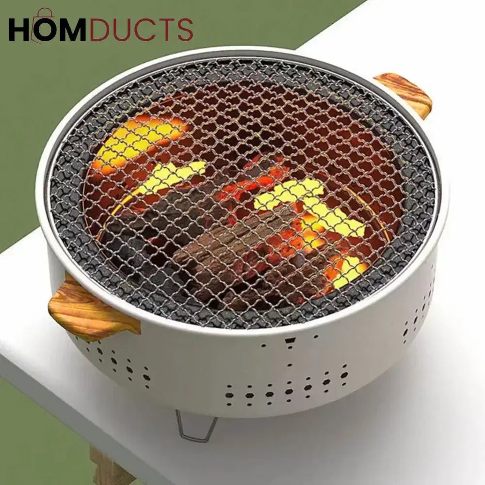 Portable Charcoal Grill with Wood Handles – Outdoor Tabletop BBQ for Camping & Picnics