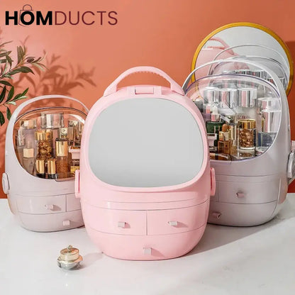 Portable Cosmetic Organizer With led light Mirror