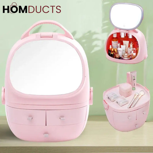 Portable Cosmetic Organizer With led light Mirror
