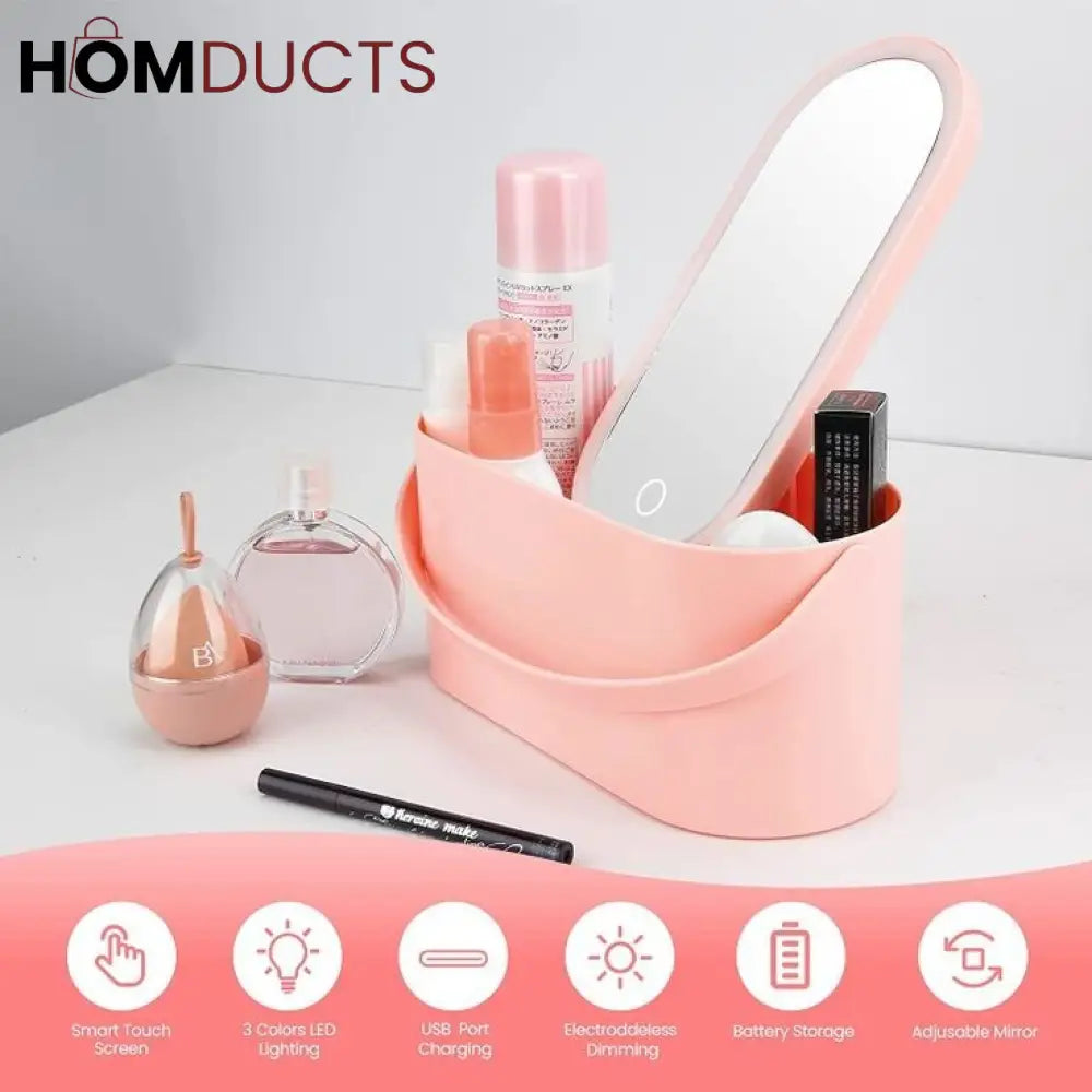 Portable Makeup Box With Led Mirror