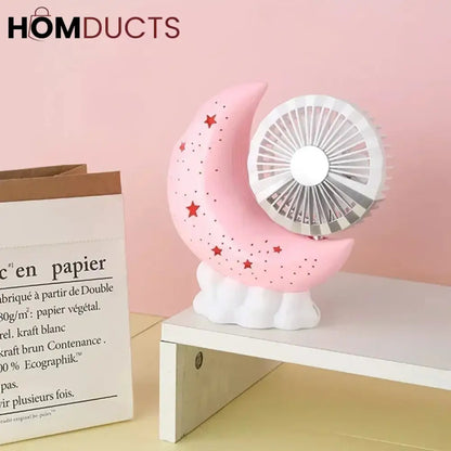 Portable Moon Shaped Fan With Multipurpose Holdern