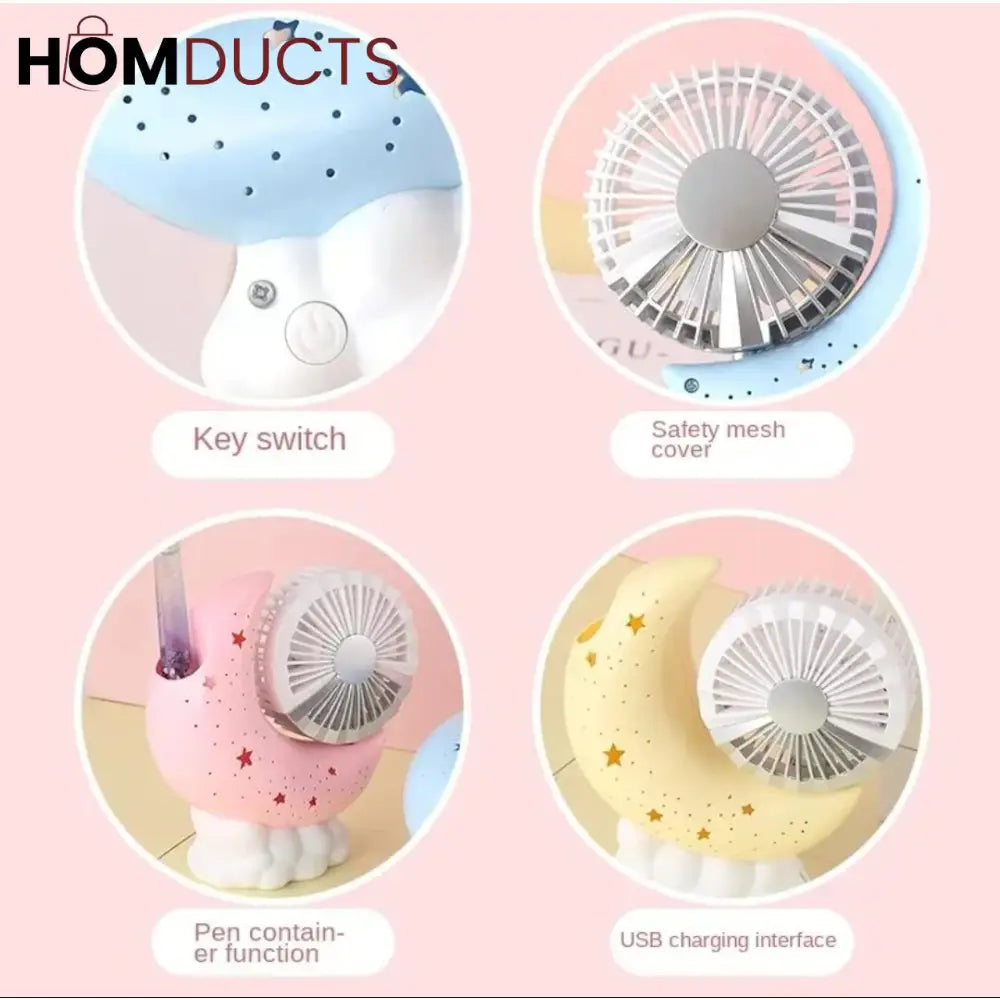 Portable Moon Shaped Fan With Multipurpose Holdern