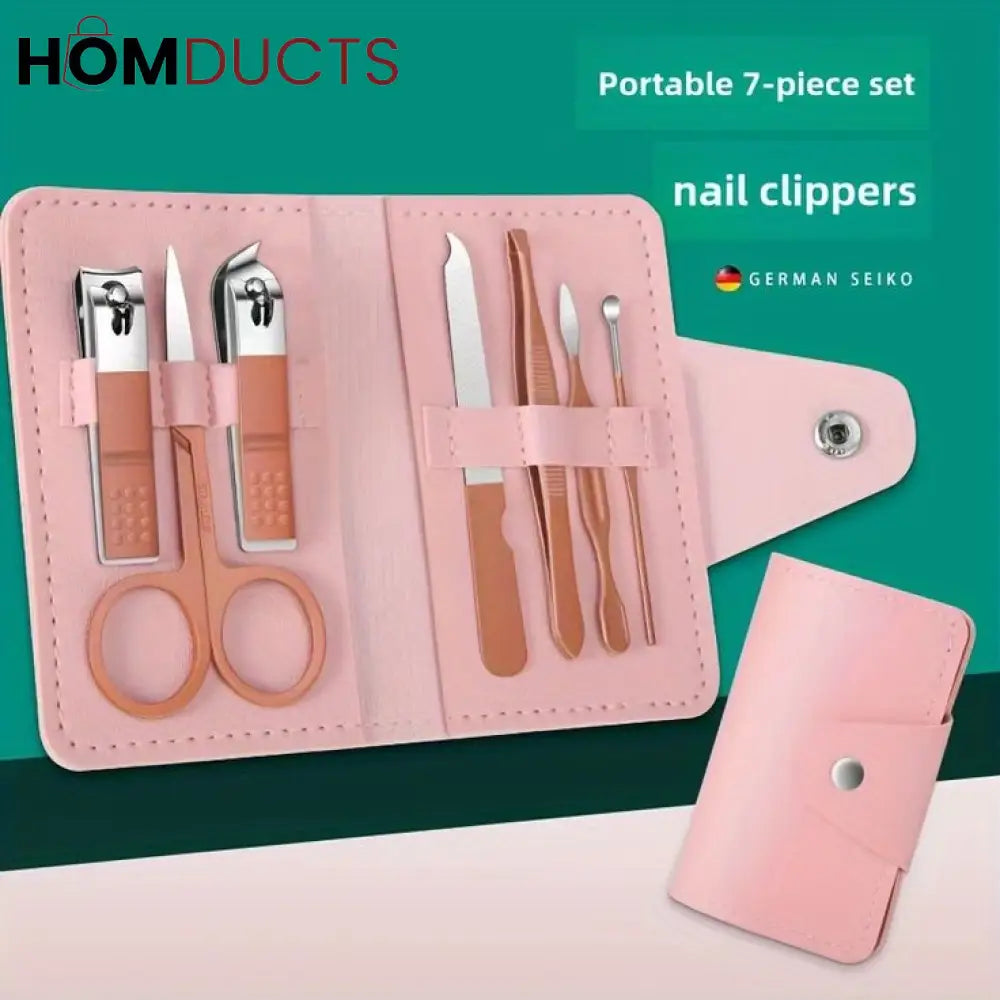 Portable Nail Kit With Leather Pouch