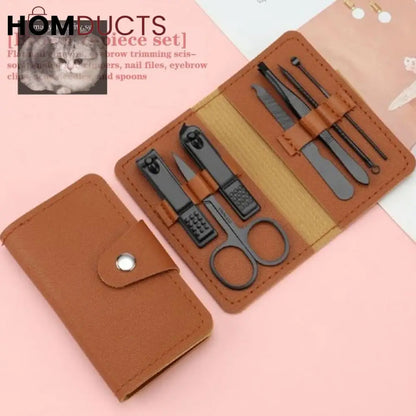 Portable Nail Kit With Leather Pouch