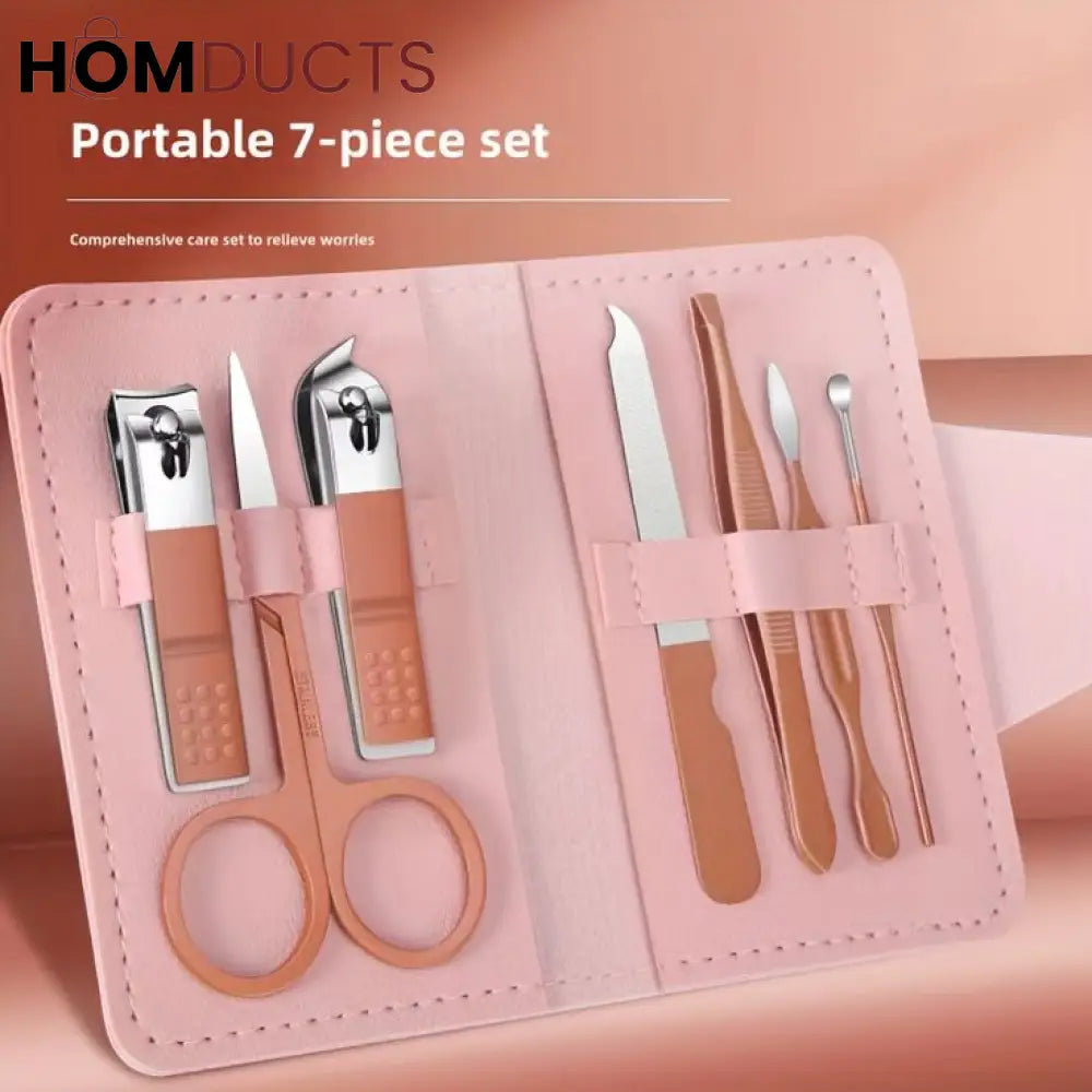 Portable Nail Kit With Leather Pouch