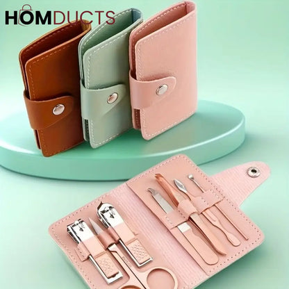 Portable Nail Kit With Leather Pouch