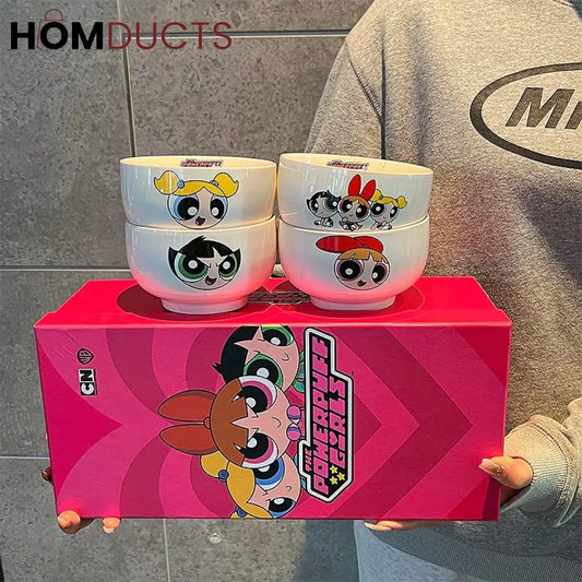 Powerpuff Girls Kawaii Ceramic Bowl Set - Gift Boxed Tableware (4 Bowls)