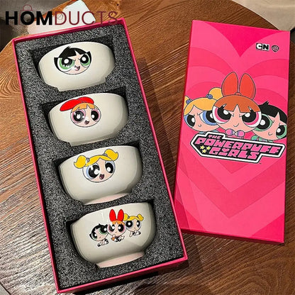 Powerpuff Girls Kawaii Ceramic Bowl Set - Gift Boxed Tableware (4 Bowls)