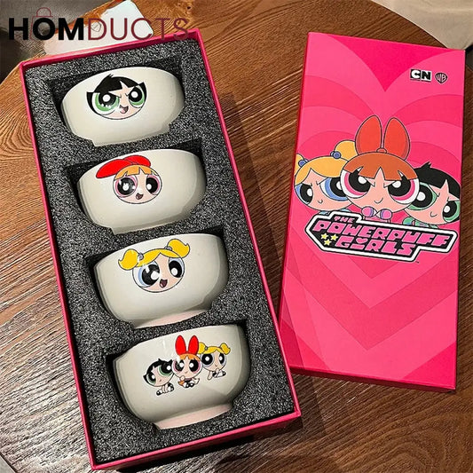 Powerpuff Girls Kawaii Ceramic Bowl Set - Gift Boxed Tableware (4 Bowls)